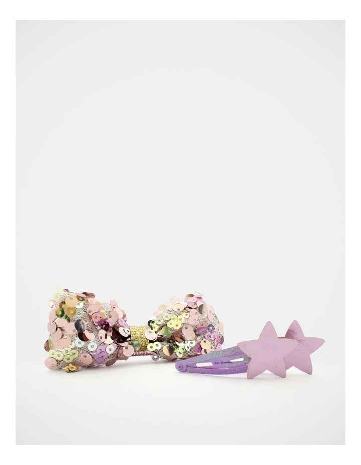 Sequin Bow Hairtie and Star Hair Clip 3Paxk in Purple