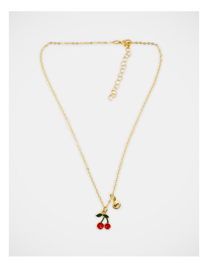 Cherry and Strawberry Bff Necklace Set in Gold