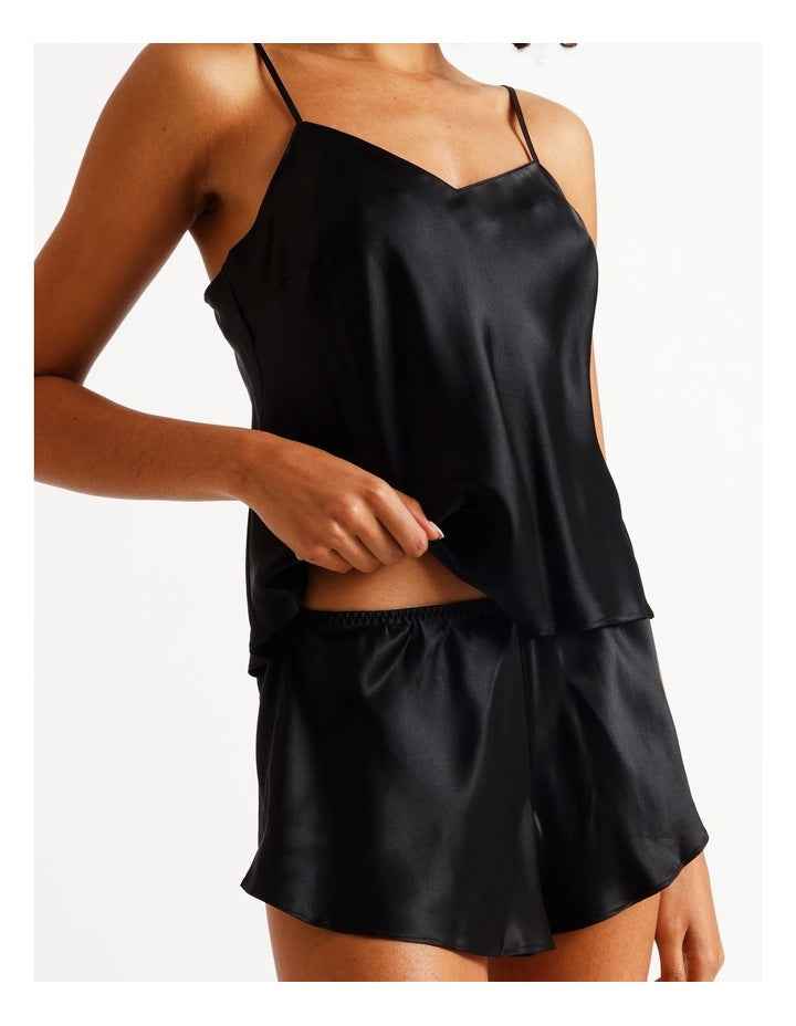 Silk Cami Boxer Set in Black