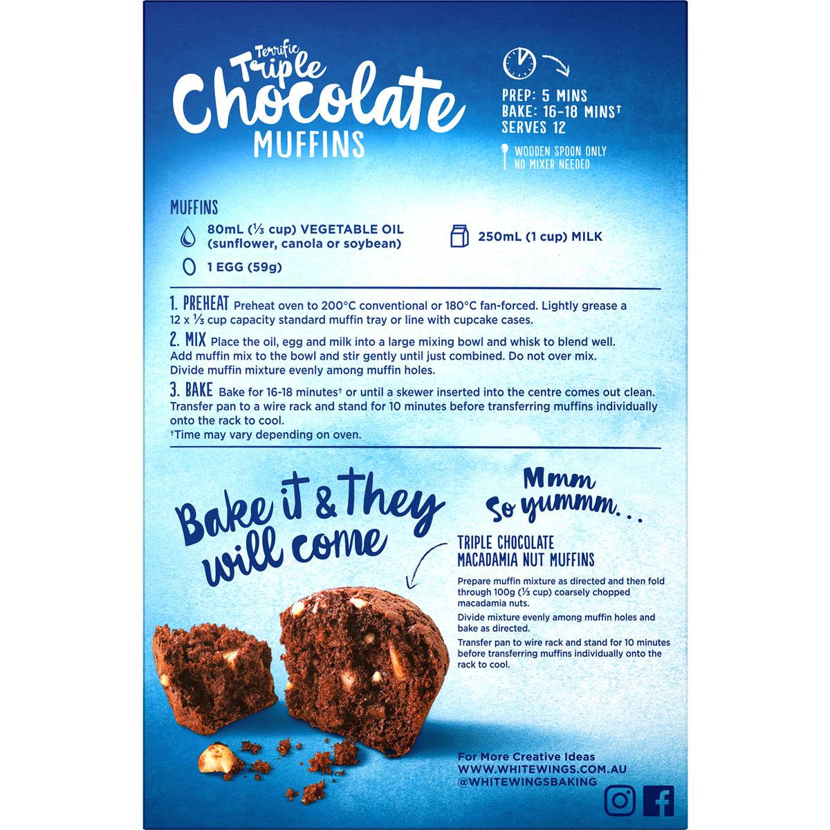 White Wings Muffin Mix Triple Chocolate 550g