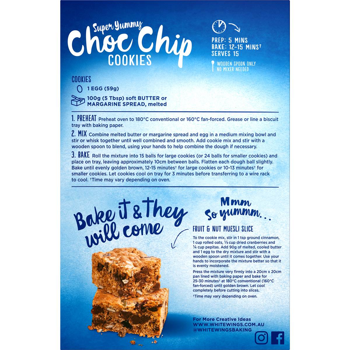 White Wings Cookie Mix Soft Centred Choc Chip 485g