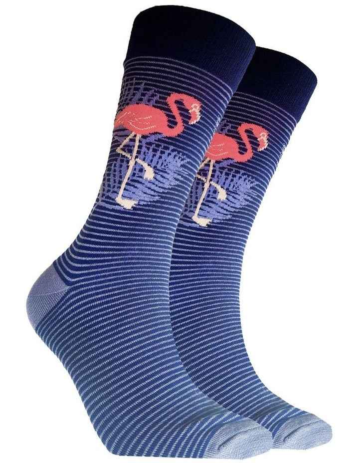 Flamingo Stripe Bamboo Socks in Blue