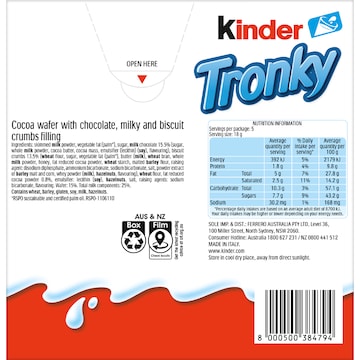 Kinder Tronky Creamy Chocolate Wafer Biscuit 5 pack
