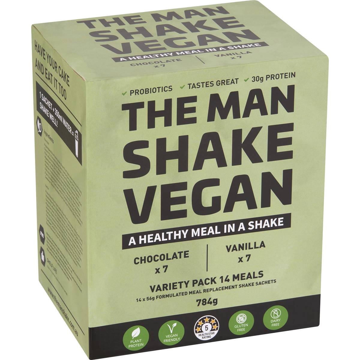 The Man Shake Diet High Protein Low Sugar Variety Pack Meal Vegan 56g x 14 pack
