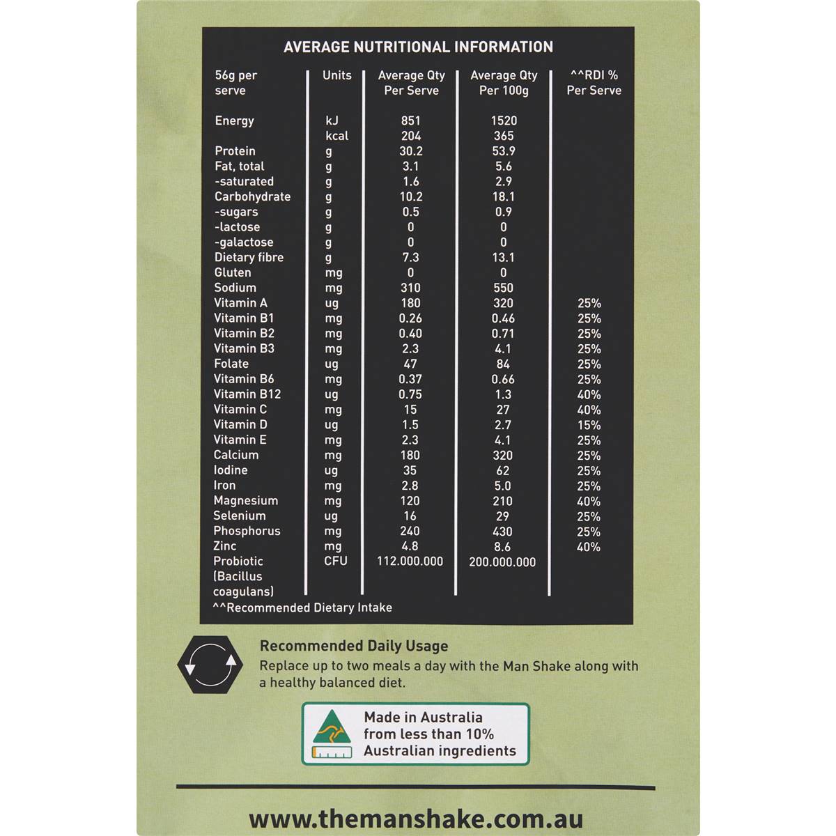 The Man Shake Diet High Protein Low Sugar Variety Pack Meal Vegan 56g x 14 pack