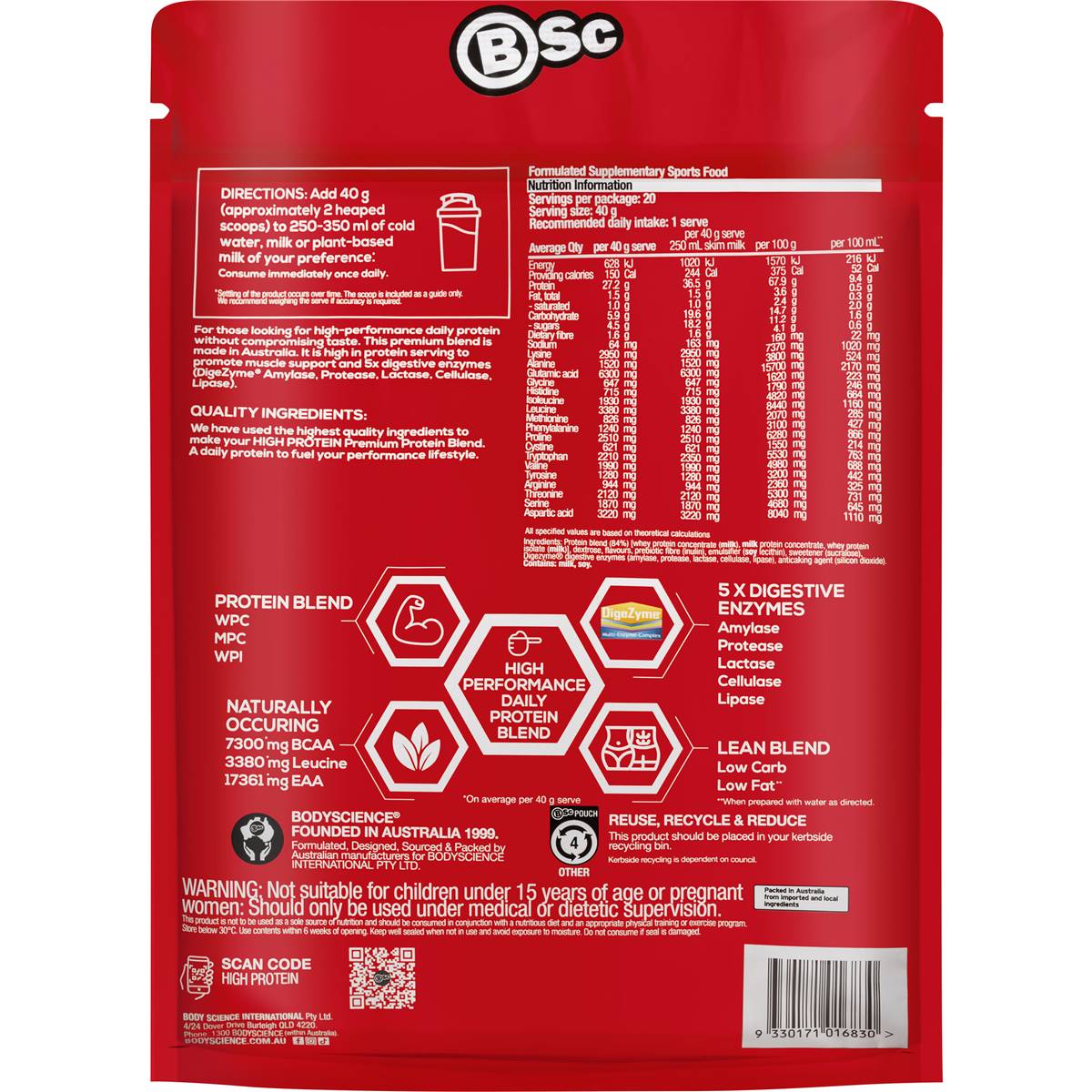 BSC High Protein Powder Vanilla 800g