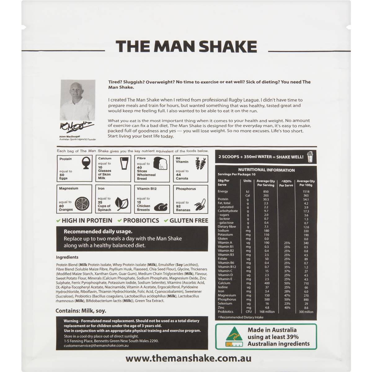 The Man Shake Diet High Protein Low Sugar Vanilla Meal Replacement 560g