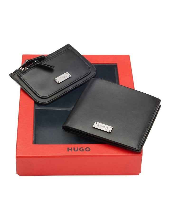 Gift-boxed wallet and coin case in smooth leather in Black