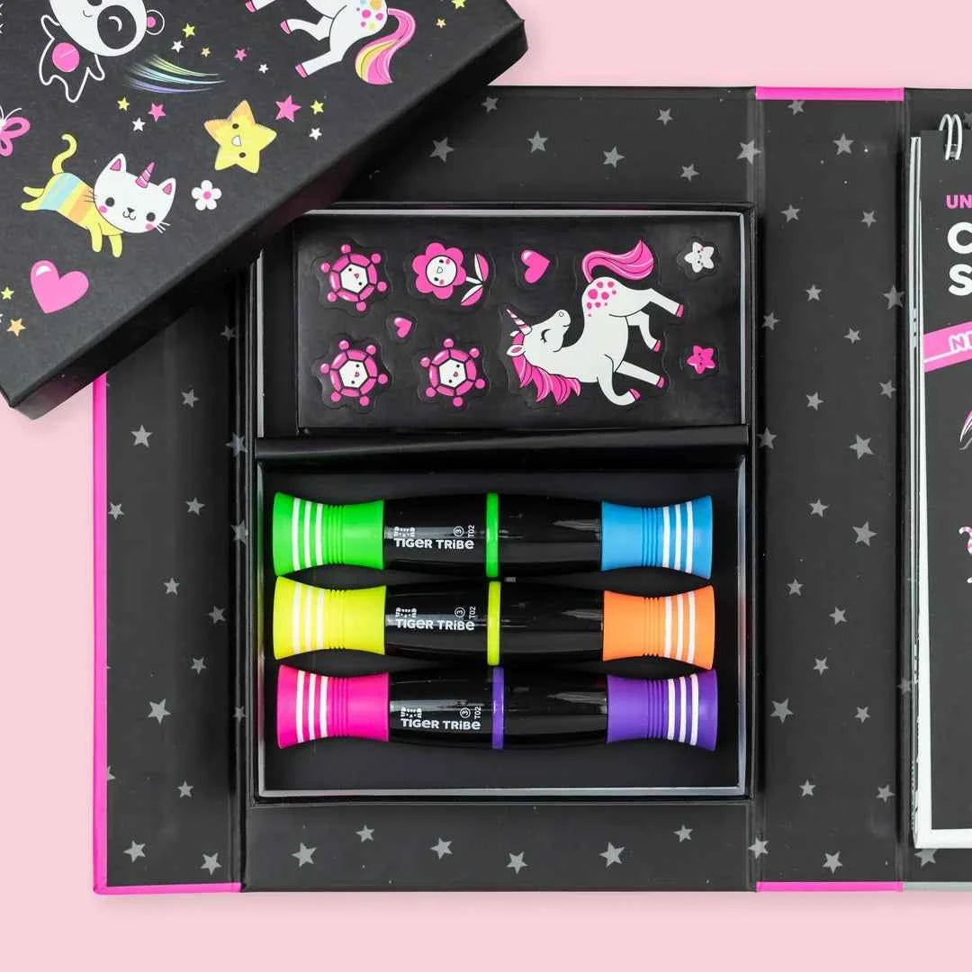 Tiger Tribe Neon Colouring Set Unicorns and Friends Activity Book Art and Craft for kids 5yrs+