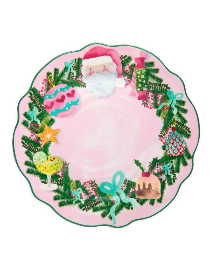 Tis The Season Scallop Rim Plate 20cm Gift Boxed in Pink