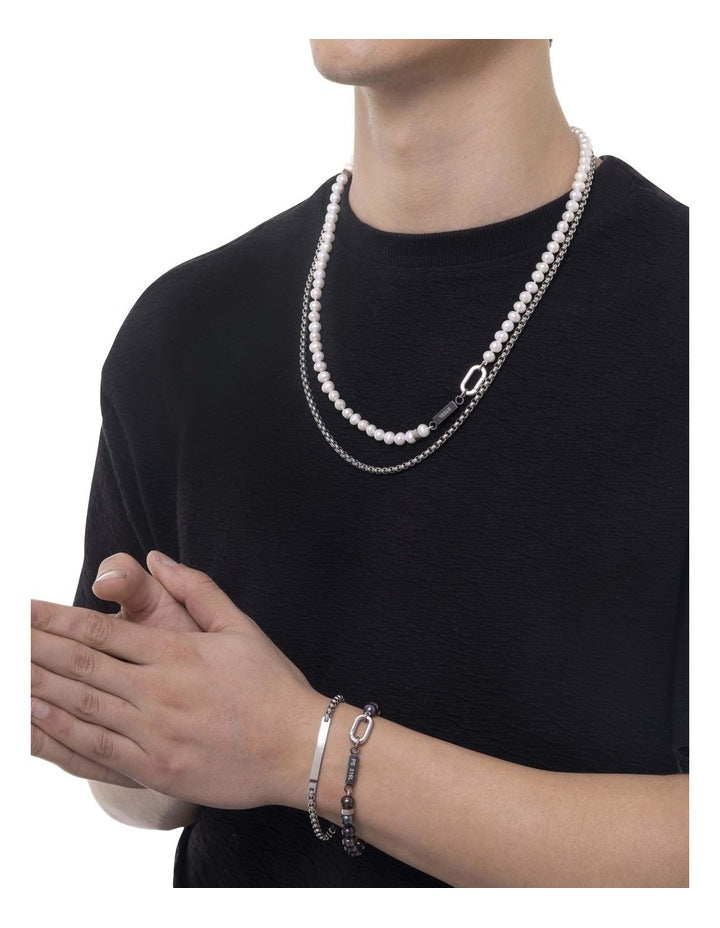 White Pearl Steel Necklace