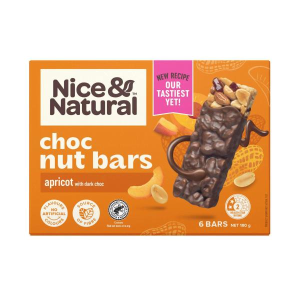 NICE & NATURAL ROASTED NUT BAR CHOCOLATE APRICOT 6 PACK