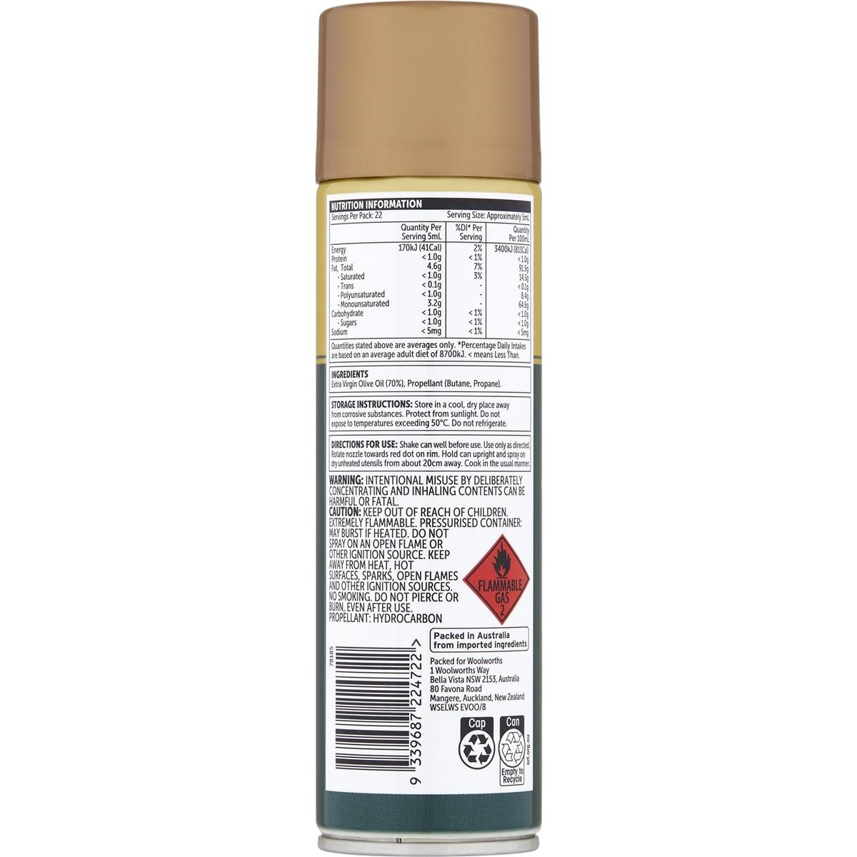 Woolworths Extra Virgin Olive Oil Spray 150g
