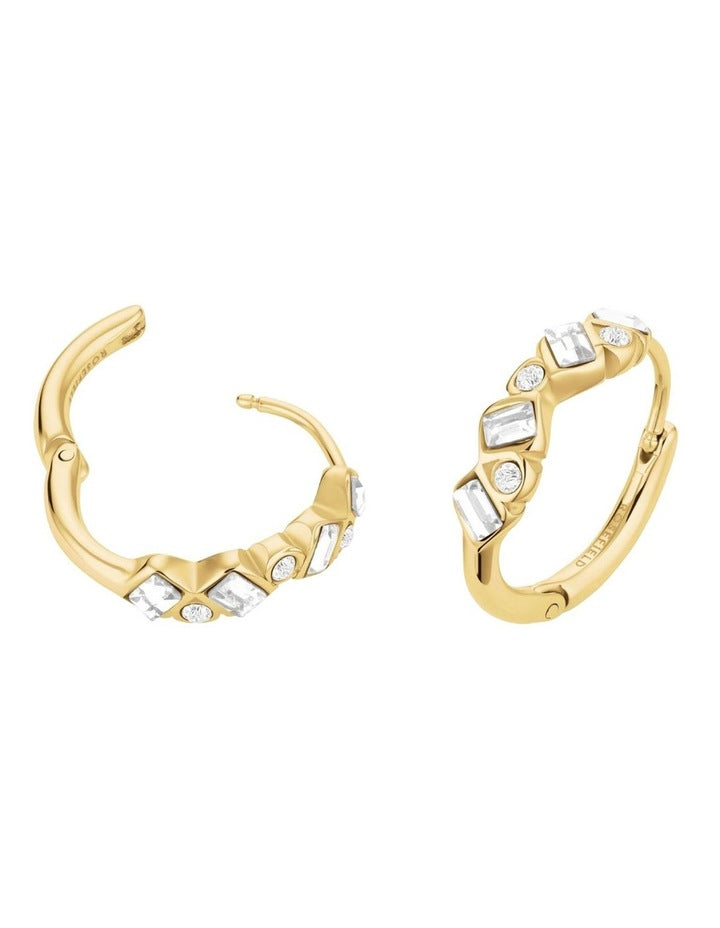 Playful Crystals Baguette And Round Hoop Earrings in Gold