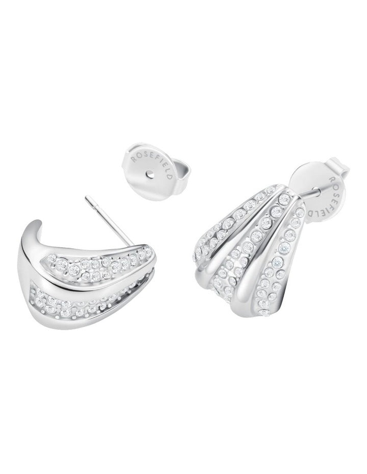 Pav Striped Stud Earrings in Silver-Tone