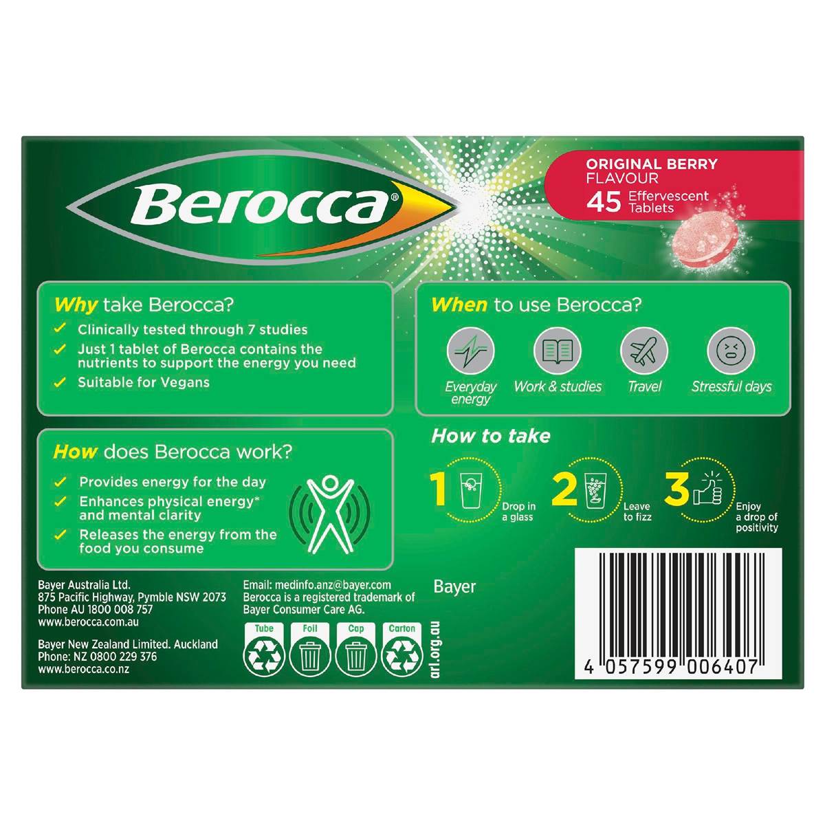 Berocca Vitamin b & c Original Berry Flavour Energy 45 Pack