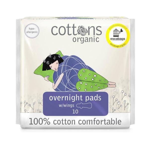 COTTONS ORGANIC OVERNIGHT PADS 10 PACK