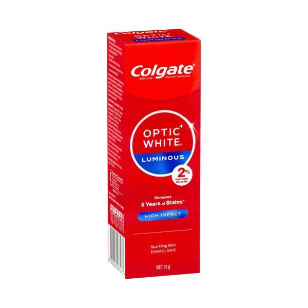 COLGATE OPTIC WHITE LUMINOUS HIGH IMPACT TEETH WHITENING 2% HYDROGEN PEROXIDE TOOTHPASTE 85 GRM