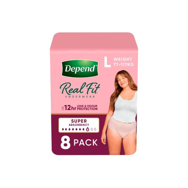 DEPEND REAL FIT FOR WOMEN LARGE SUPER UNDERWEAR 8PACK