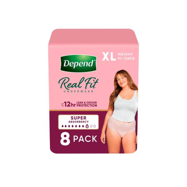 DEPEND REAL FIT FOR WOMEN EXTRA LARGE SUPER UNDERWEAR 8PACK