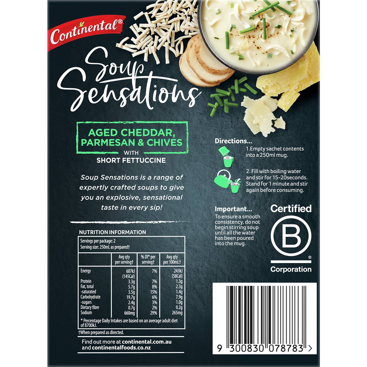 Continental Sensations Aged Cheddar, Parmesan Chives & Fettuccine 66g