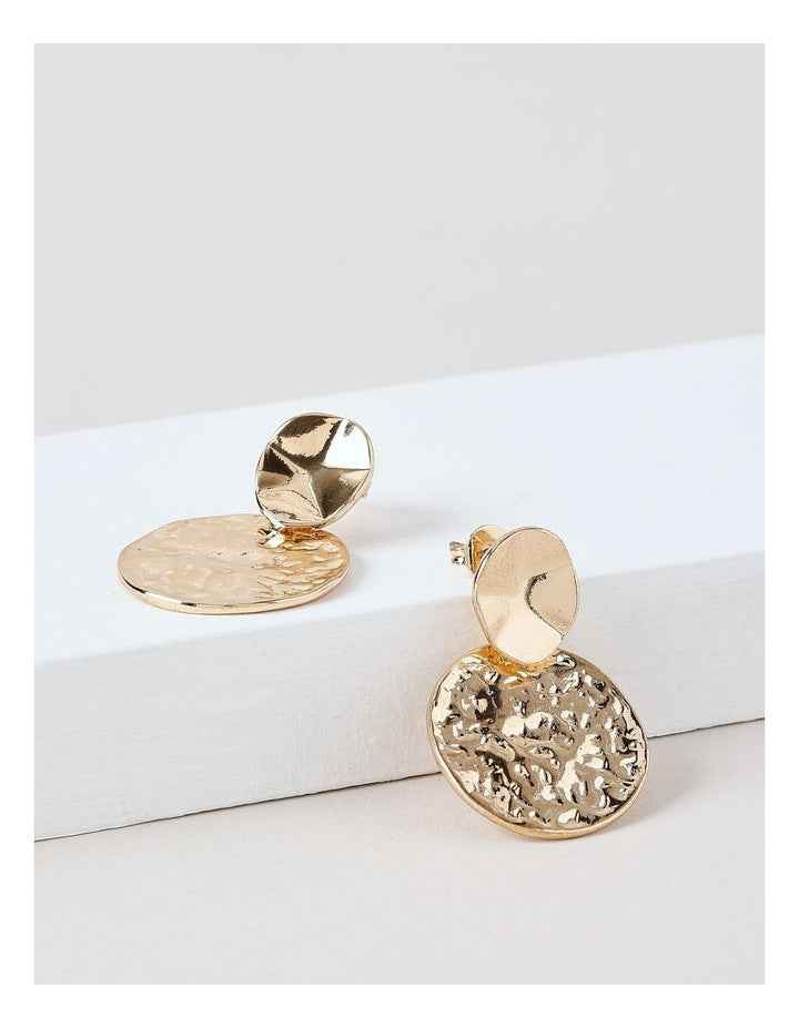 Beaten Sundisc Drop Earrings in Gold