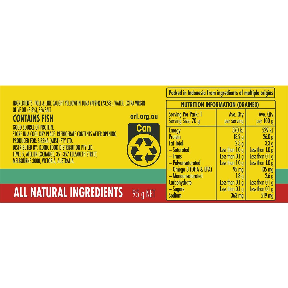 Sirena Tuna La Vita Lite In Oil 95g