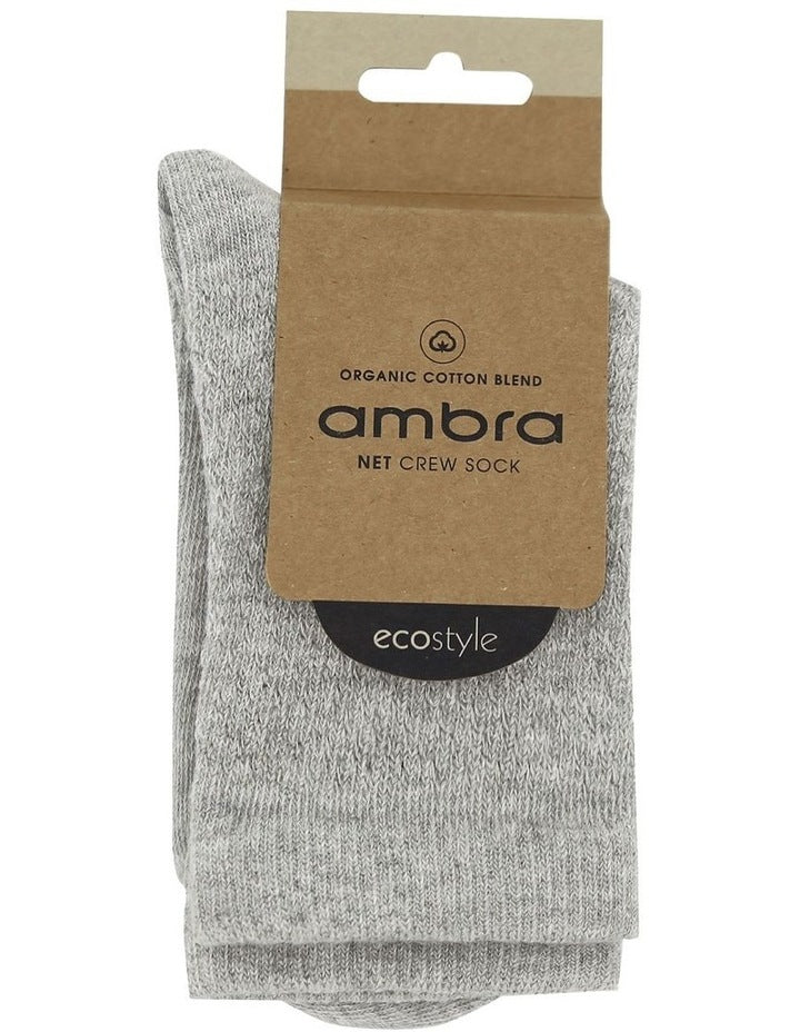 Organic Cotton Net Crew Sock in Grey