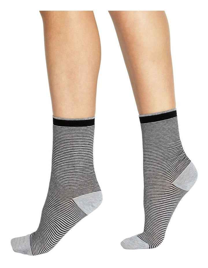 Lina Fine Stripe Crew Sock in Black
