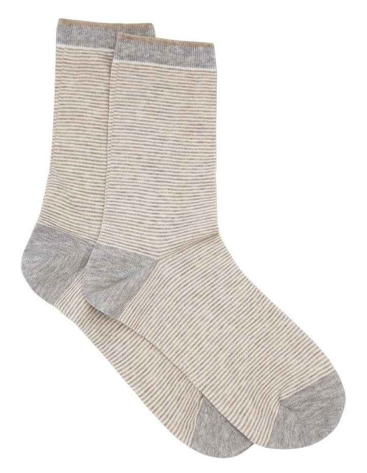 Lina Fine Stripe Crew Sock in Oatmeal
