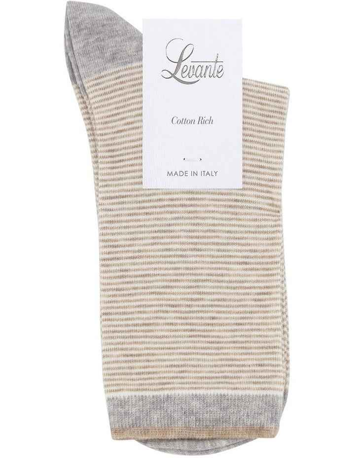 Lina Fine Stripe Crew Sock in Oatmeal