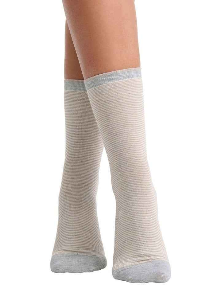 Lina Fine Stripe Crew Sock in Oatmeal