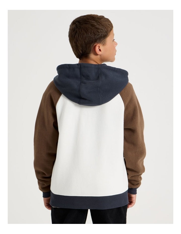 Splice Zip Thru Hood in White Navy and Brown