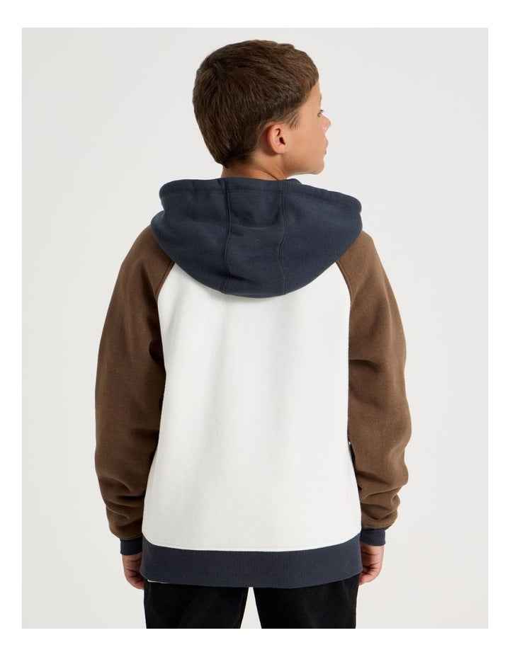 Splice Zip Thru Hood in White Navy and Brown