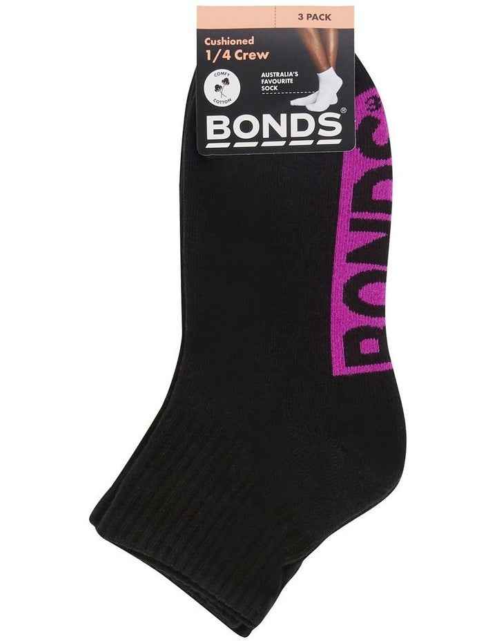 Womens Logo Cushioned Quarter Crew Socks 3 Pack in Pack 24I