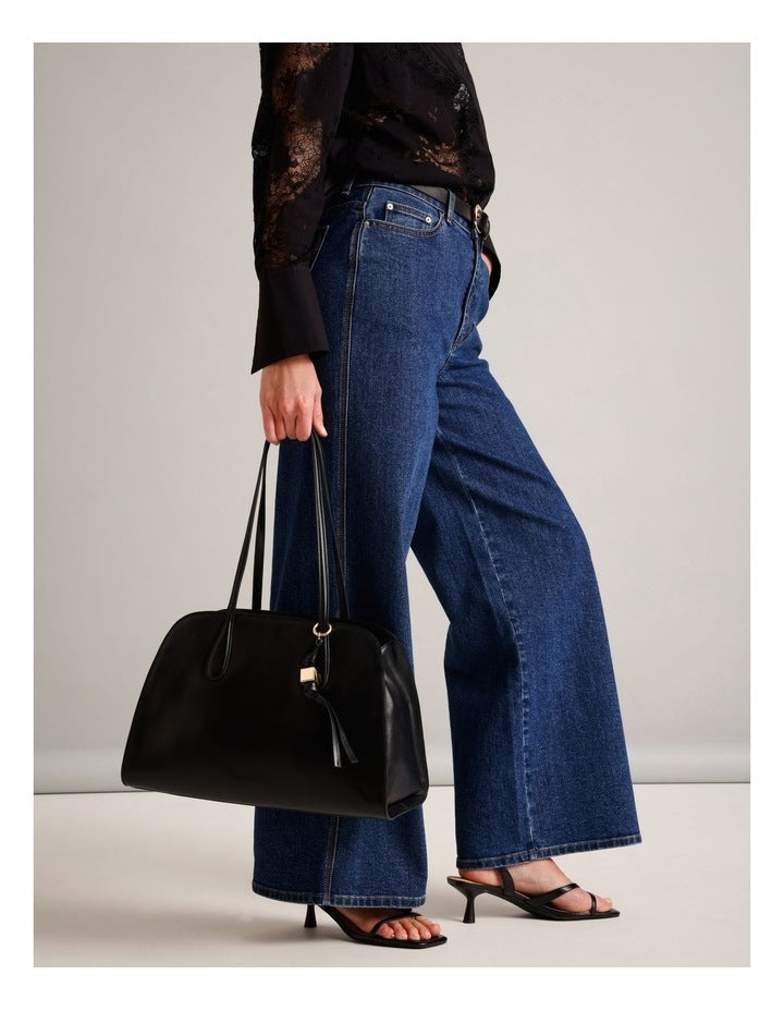 Melrose Leather Tote Bag in Black