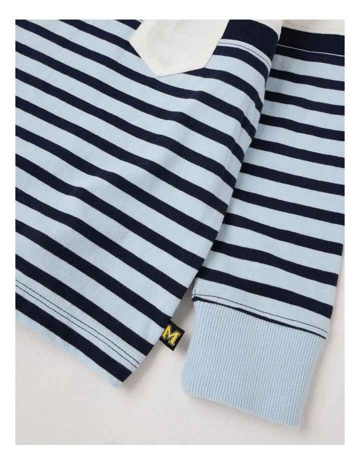 Long Sleeve Splice Tee in Blue Stripe