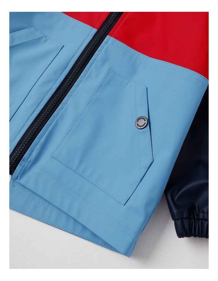 Raincoat with Jersey Lining & Hood in Navy Red & Blue
