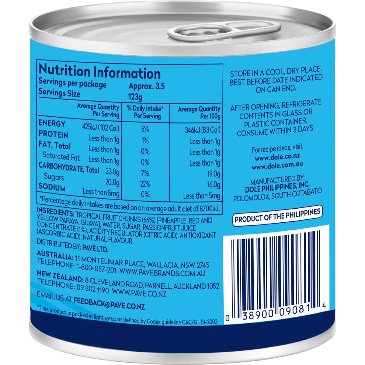 Dole Tropical Fruit Chunks In Light Syrup 432g