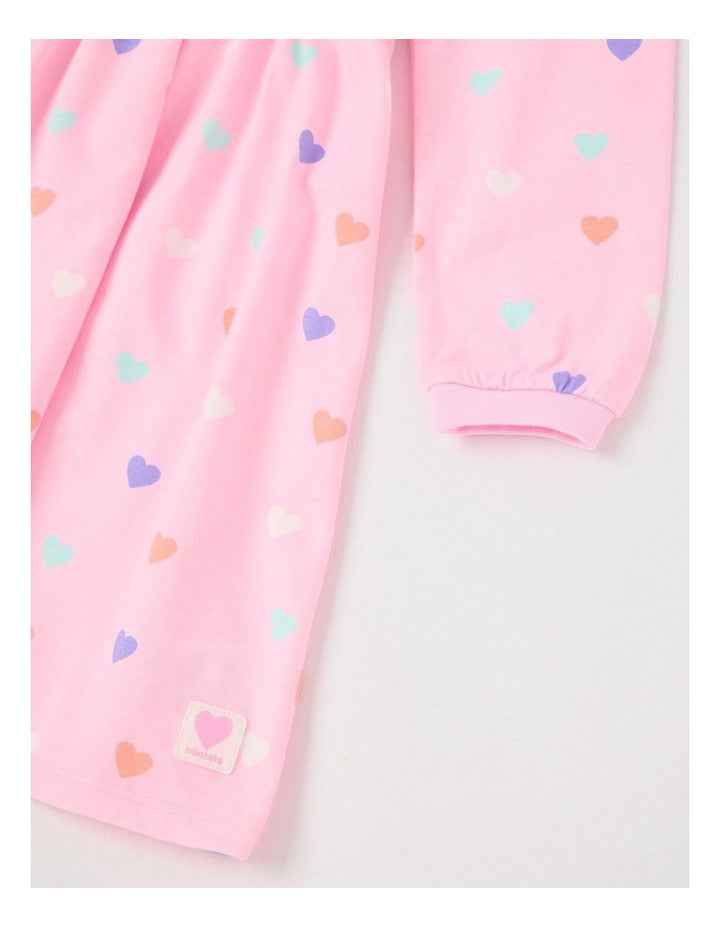 Long Sleeve Fit and Flare Dress in Pink Hearts
