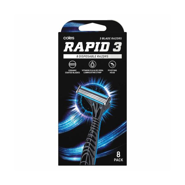 COLES RAPID 3 DISPOSABLE RAZORS 8 PACK