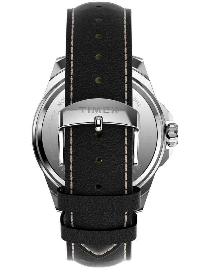 Essex Day & Date 46mm Leather Strap Watch in Black