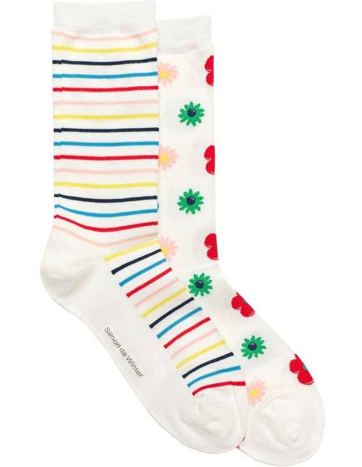 2 Pack Patterned 3/4 Crew Socks in Ivory