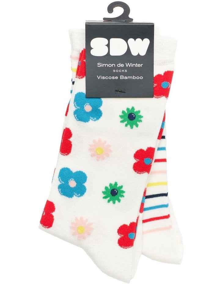 2 Pack Patterned 3/4 Crew Socks in Ivory