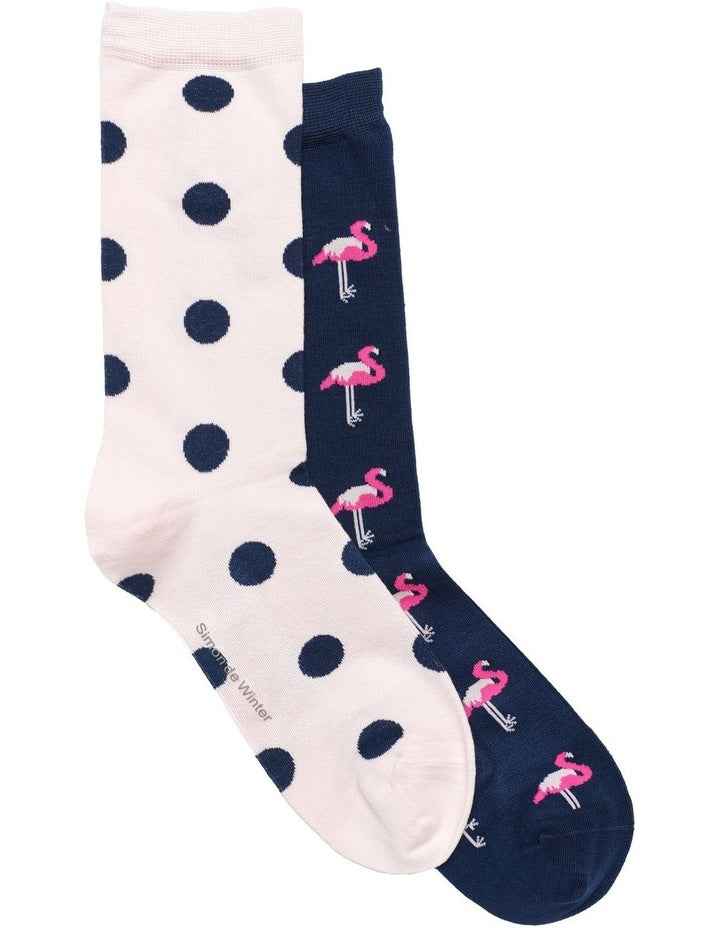 2 Pack Patterned 3/4 Crew Socks in Navy/Pink