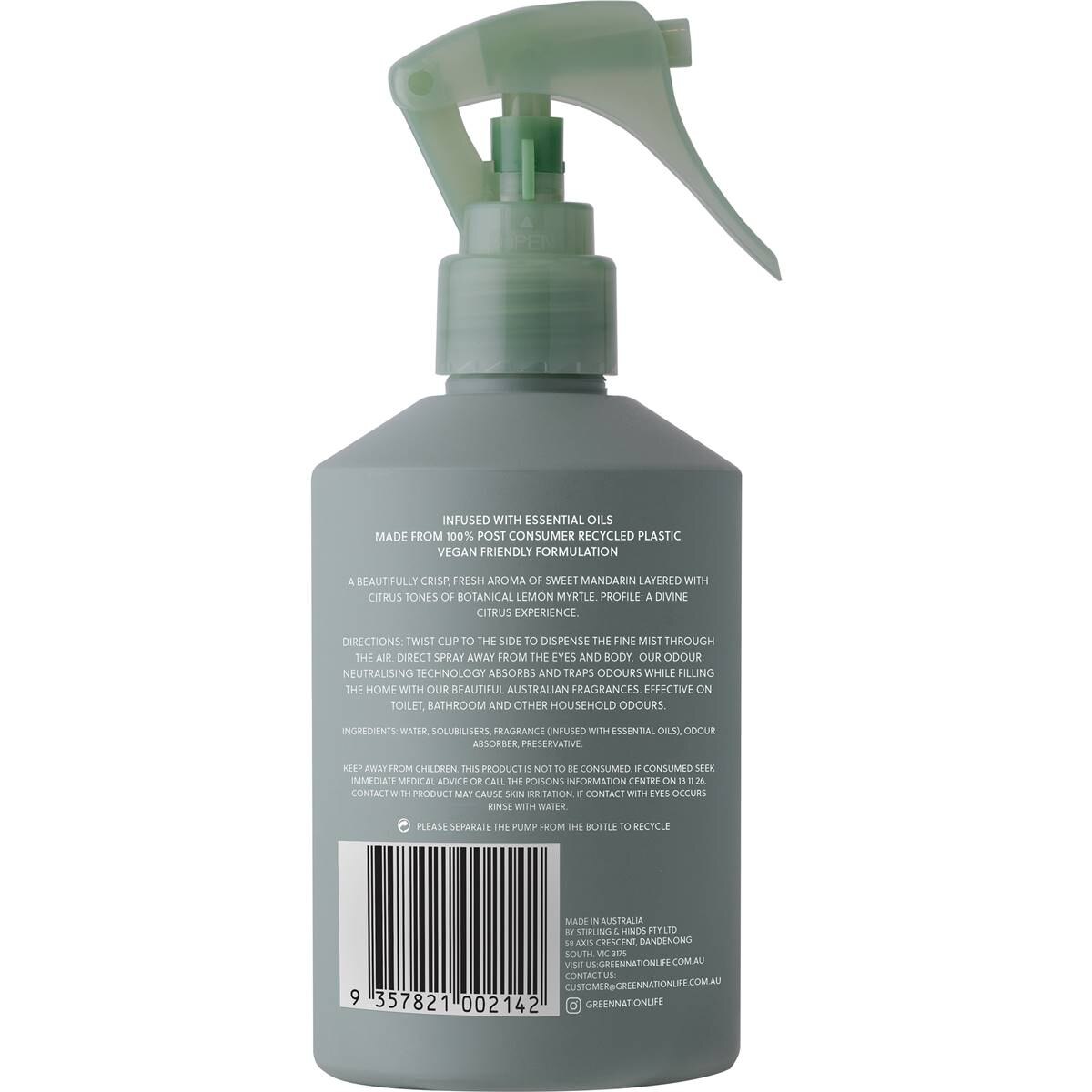 Green Nation Air Freshener Mandarin & Lemon Myrtle 200ml