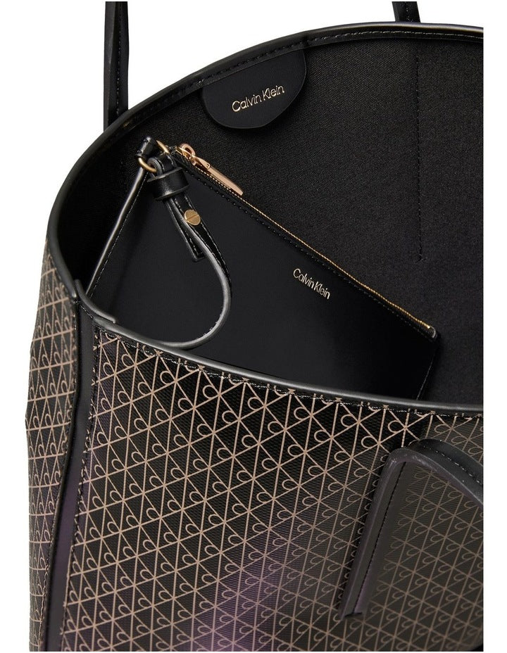 Emblem Allover Print Small Tote Bag with Pouch