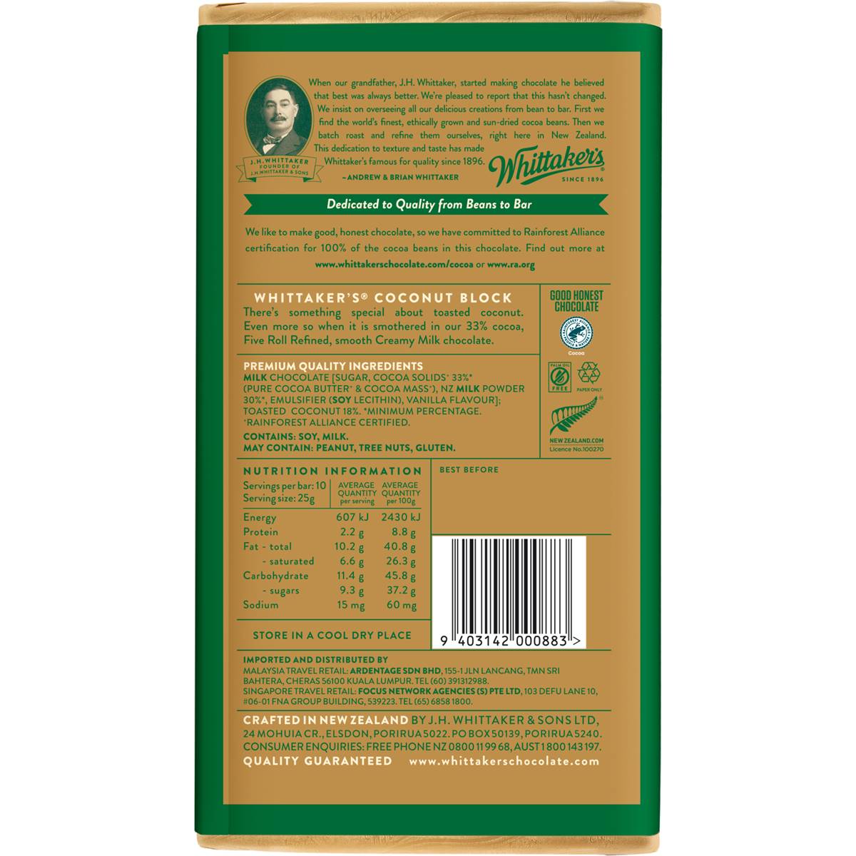 Whittaker's Block Coconut 33% Cocoa 250g