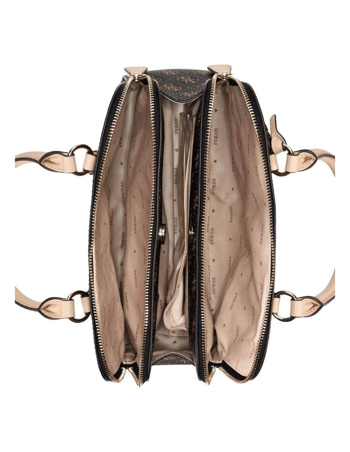Sarai Top Zip Tote Bag in Brown Logo
