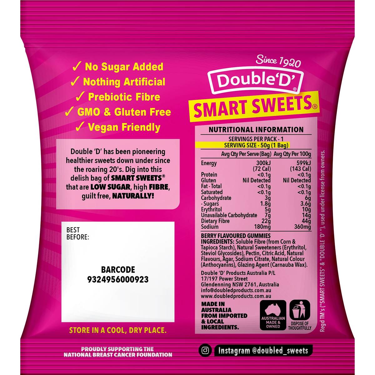 Double 'D' Smart Sweets Berry Bears 50g